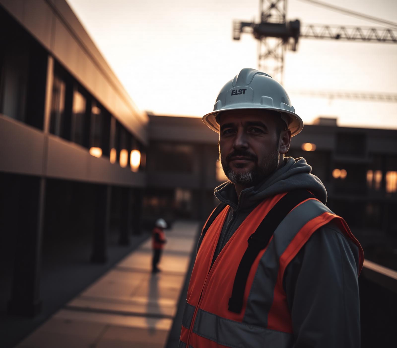 A UK contractor on site at golden hour